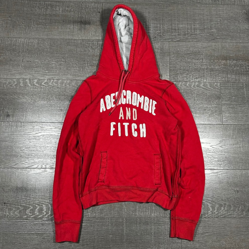 Abercrombie‎ Fitch Red Y2K Vintage Hoodie Original Hooded Sweatshirt Kids Large